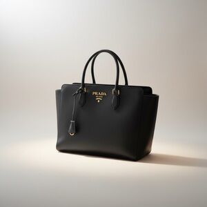 Prada Black Saffiano Leather Satchel with Gold Logo